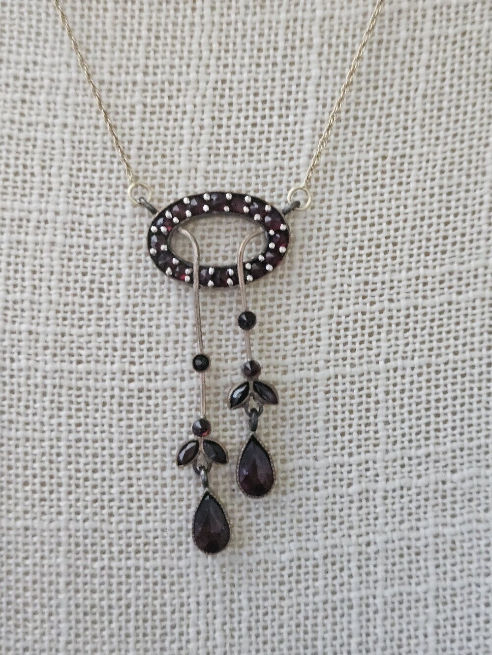 Vintage Bohemian Garnet 14K Solid Yellow Gold Necklace